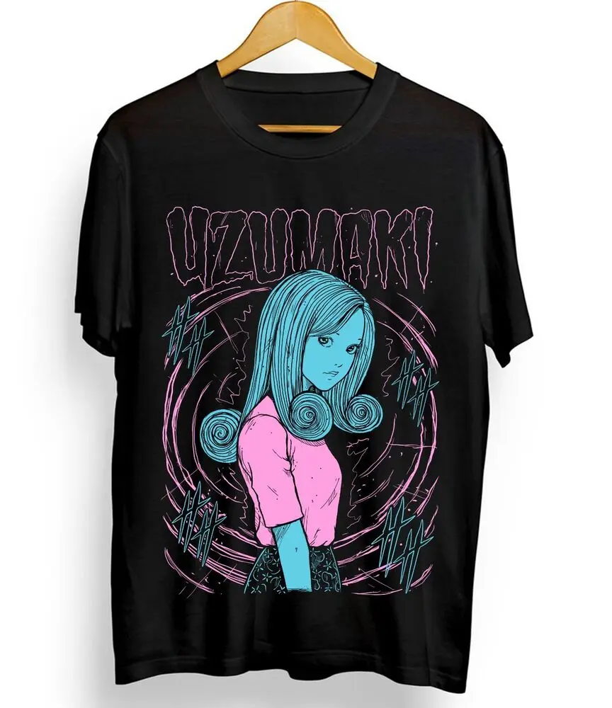 Junji Ito Uzumaki Anime T-Shirt, Camisa Preta Engraçada, Horror Japão Guro Tee, Todos os Tamanho