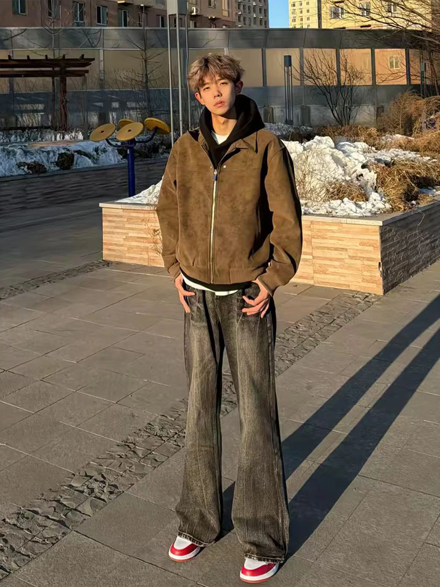 

Мужские джинсы Bla Waed с узором молнии, весенне-осенние, в американском уличном стиле, крутые, с высокой талией, прямые