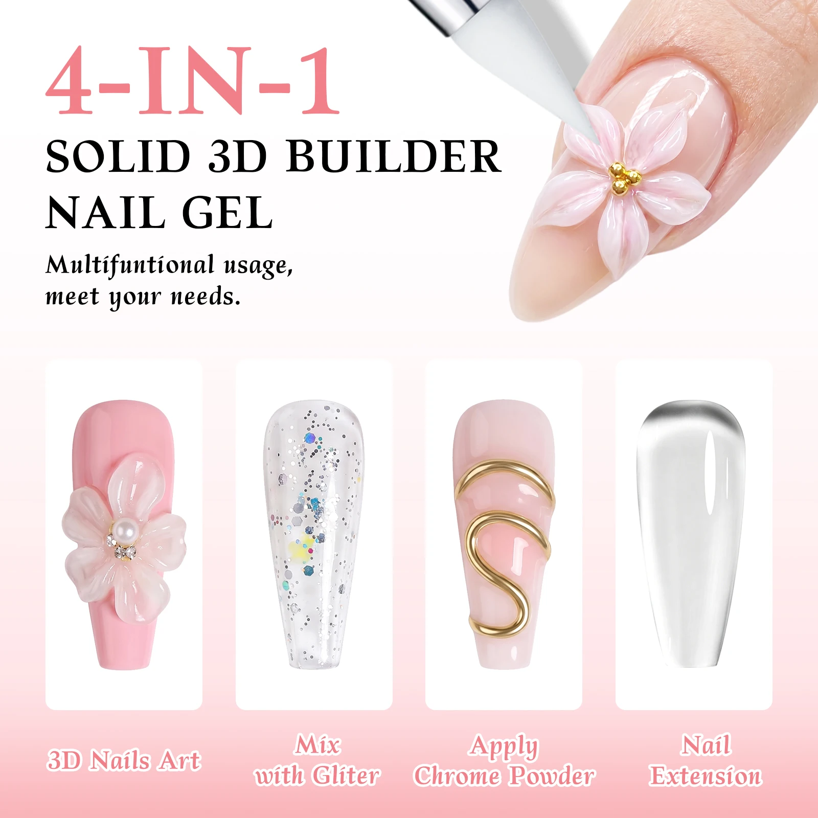 3Pcs Solid Builder Nail Gel Set Non Sticky Hand Sculpting Extension Gel With Silicone Carving Pen For Nail Art Extension Carving