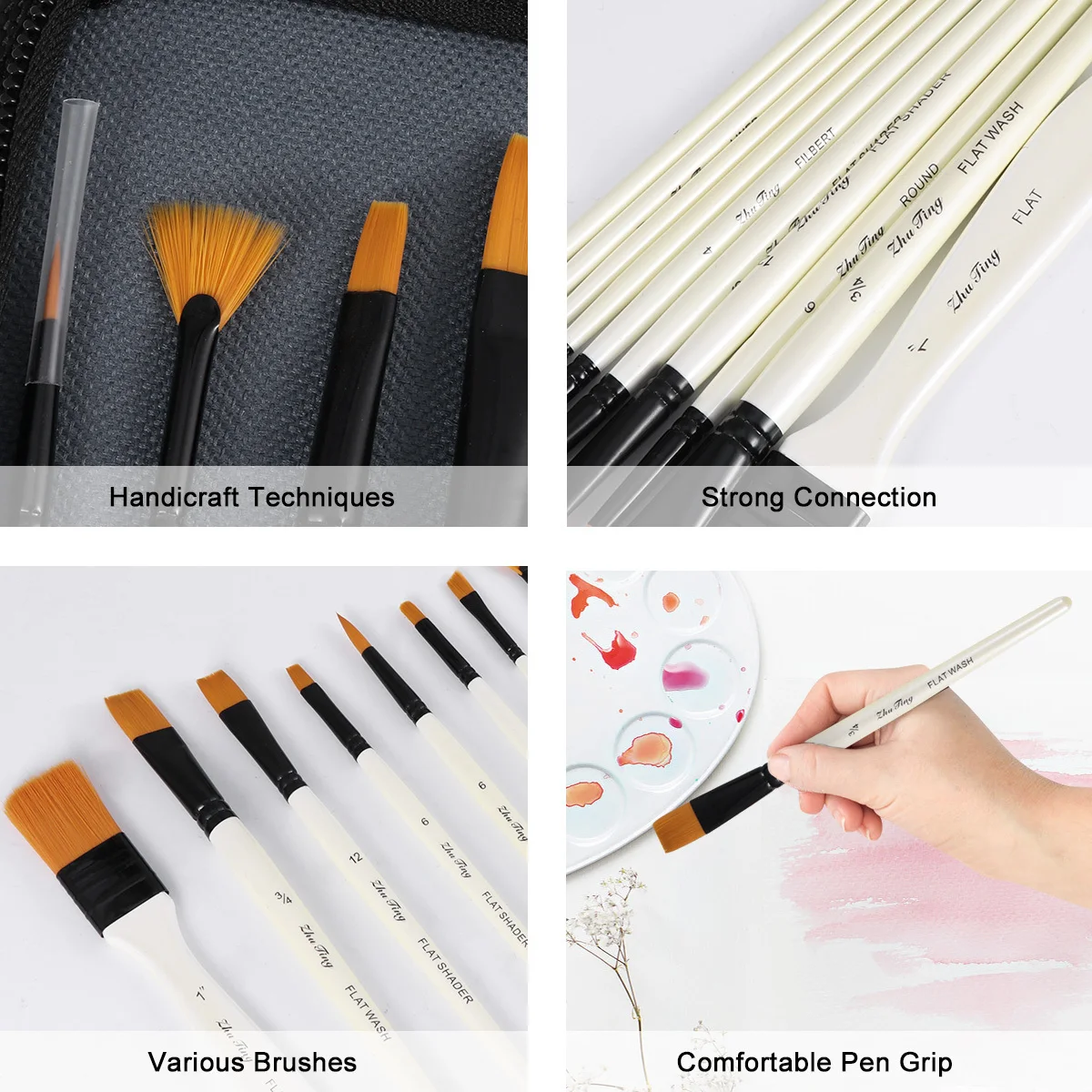 

10Pcs Drawing Paint Brushes Set Wood Handle Nylon Bristles Multi-Size Painting Tools for Artists Students Hobbyists Use