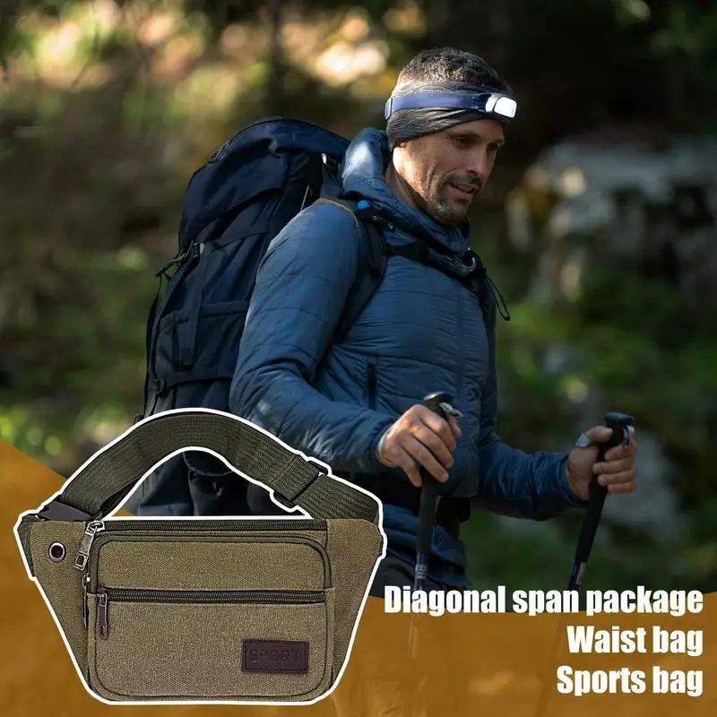 Canvas Waist Bag Outdoor Sports Multifunctional Male Waist Pack High Durable High-capacity Bags Portable Phone Purse