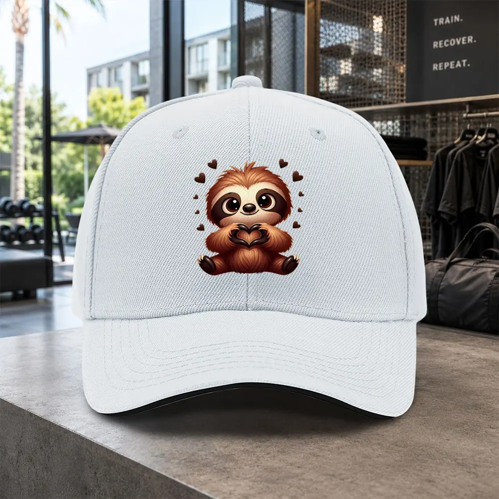 Cute Sloth Heart Baseball Cap Adjustable Unisex Casual Hat for Daily Wear Outdoor Activities