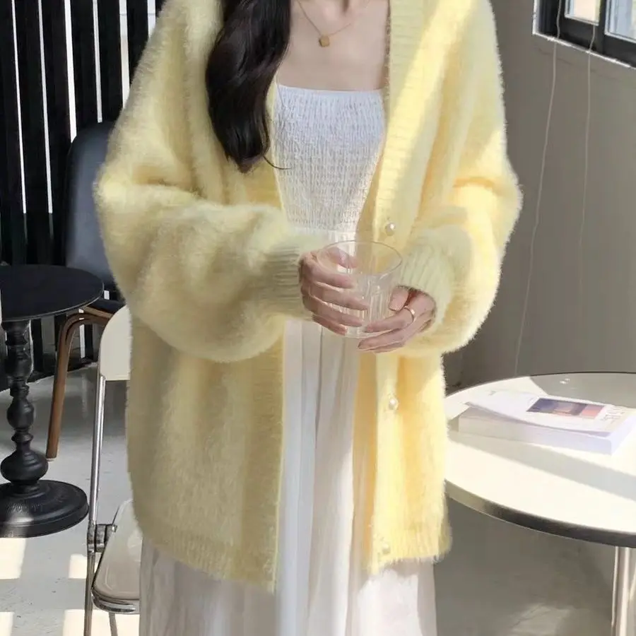 Süße Weiche Koreanische Sle frauen Pullover Strickjacke Lose Gestrickte Top Mantel Nerz Herbst Winter Neue Ankunft Faion Damen Kleidung