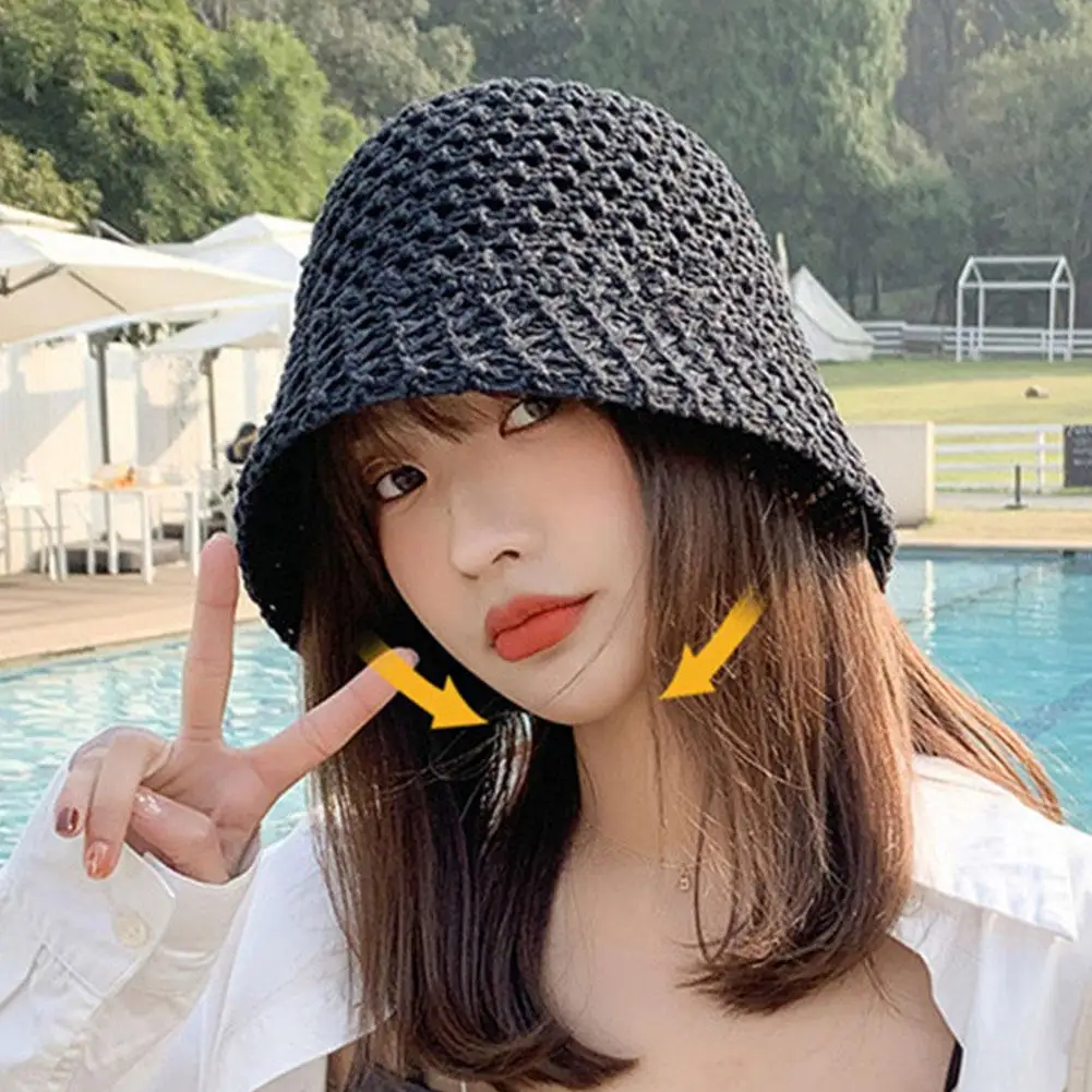 Summer Wide Sun Hat Brim Floppy Hats For Women Beach Panama Straw Dome Weave Bucket Hat Hollow Out Female Hat Knitted Women Hat
