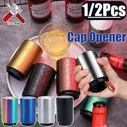 1/2Pcs Magnetic Automatic Beer Bottle Opener Stainless Steel Press Lid Beer Corkscrew for Kitchen Tools Portable Bar Gadgets