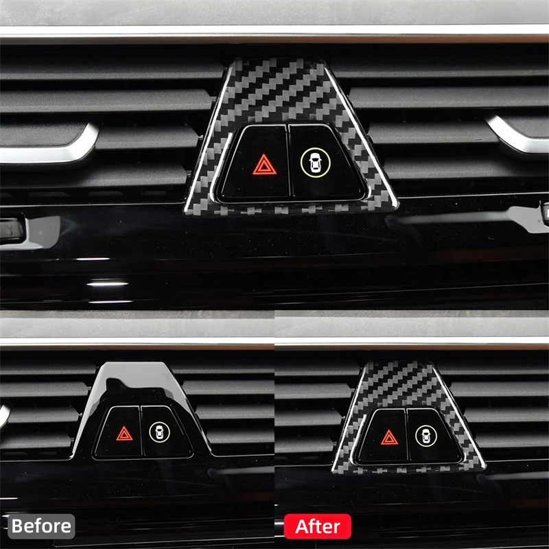 سيارة التحكم المركزي تحذير ضوء ، زر إطار غطاء الكسوة ، ضوء الداخلية ، ألياف الكربون ، اكسسوارات لسيارات BMW 5 سلسلة G30 2018-2022 #6