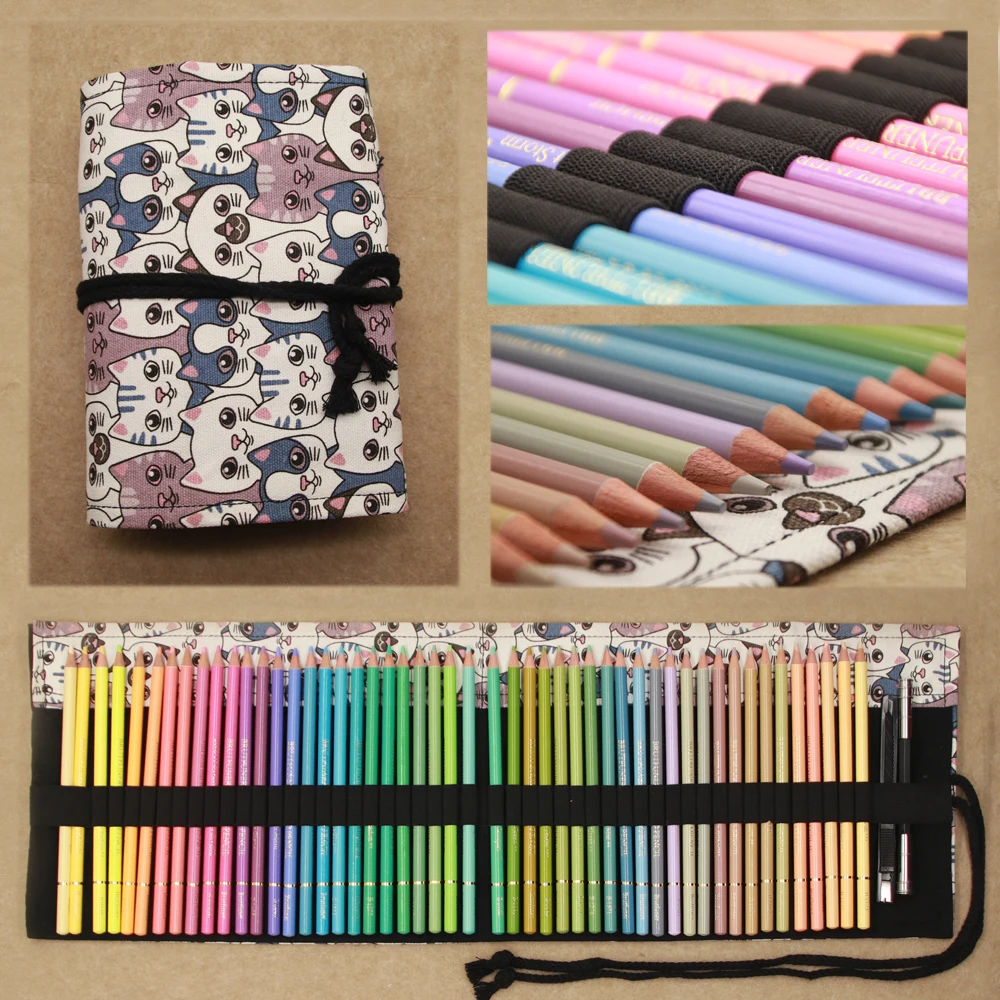 50 Premium Macaron Colored Pencils Set with Sharpener Pencil Extender and Canvas Bag for Artists, Kids, and Adults