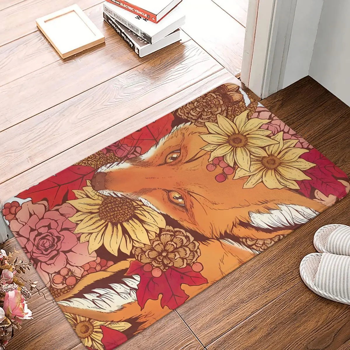 

Sunflower Plant Bath Mat Autumn Fox Bloom Doormat Kitchen Carpet Balcony Rug Home Decoration