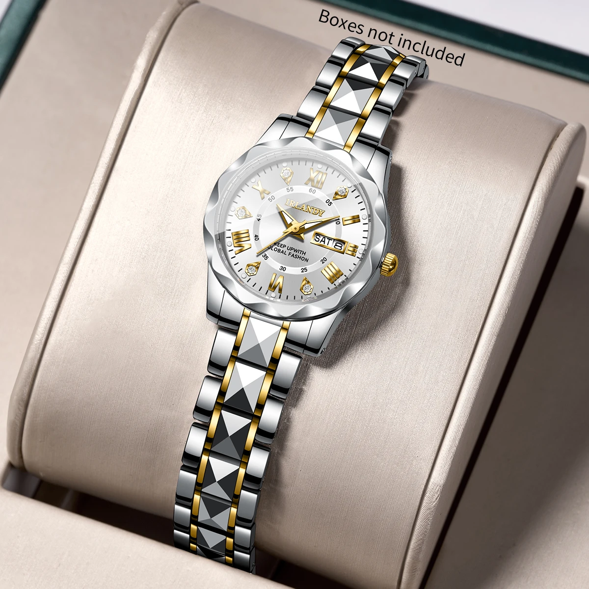 Luxury Watch Lady - 高級ラインストーンローマンダイヤル女性用クォーツ時計ステンレススチールブレスレットレディースカレンダー腕時計レロジオフェミニーノ（箱なし）