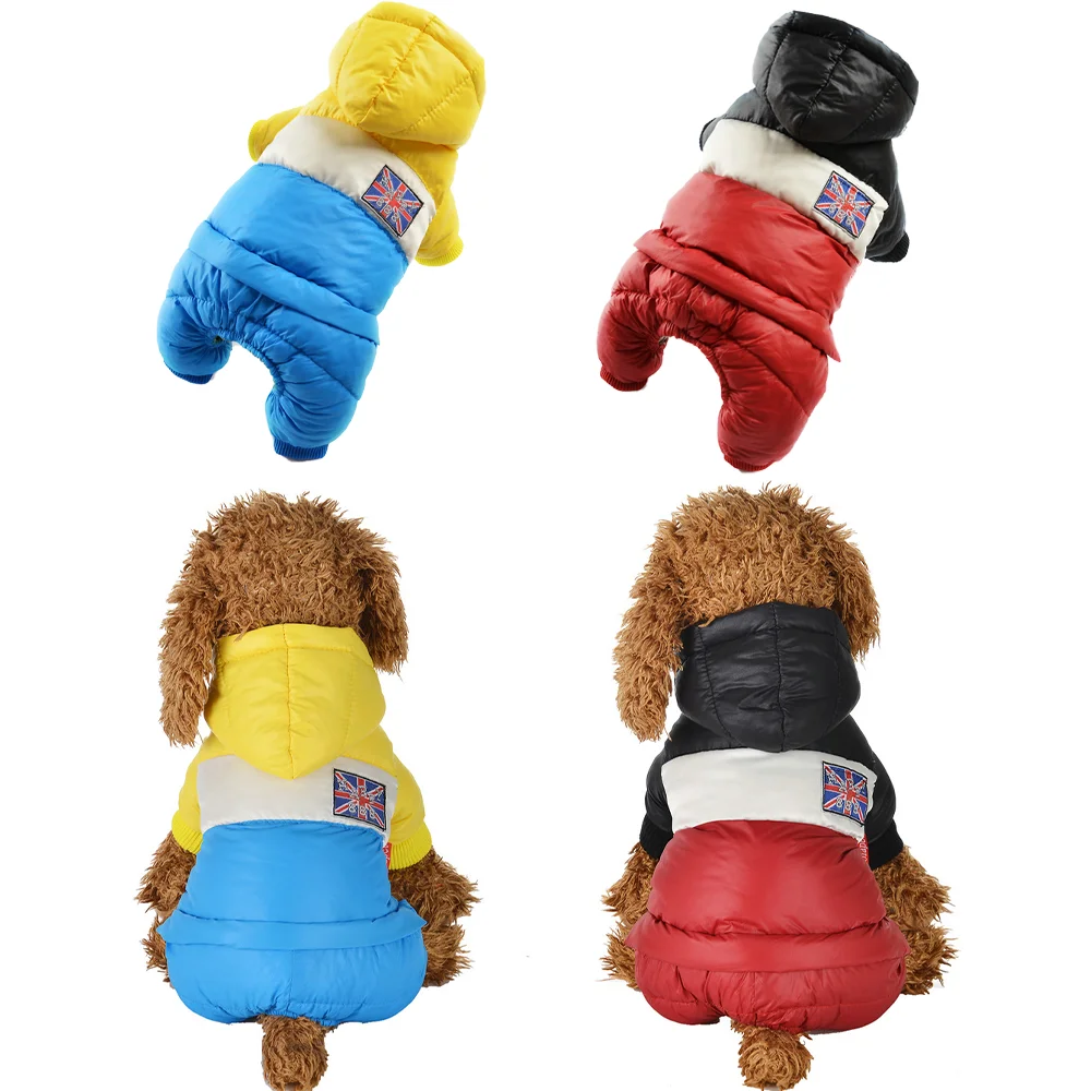 Winter Hooded Pet Jacket Windproof Thicken Warm Coat with Harness Hole for Small Medium Dogs Cats Chihuahua Yorkshire Jumpsuits