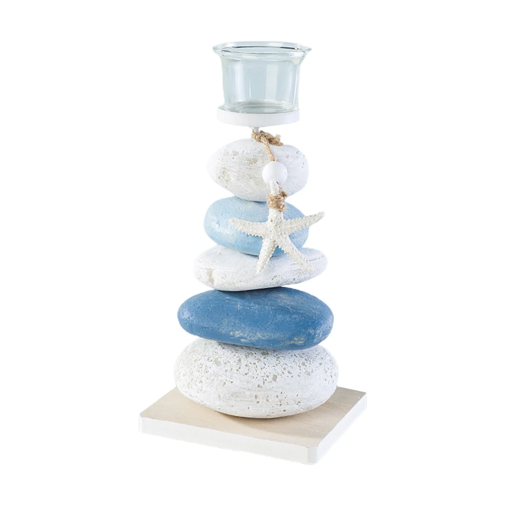 

1pc Mediterranean Style Stone Candlestick Decorative Tabletop Home Office Desktop Decor Blue White Craft Household Gift