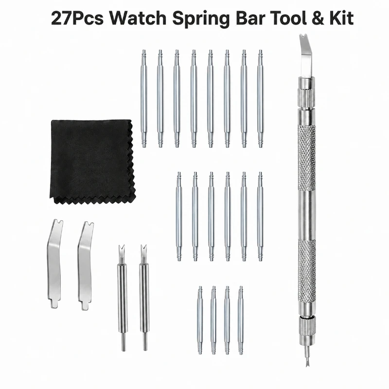 27Pcs Watch Spring Bar Tool Set: Watch Band Strap Remover, Extra Pins, Pry Tools & Cleaning Cloth for Watch Repair & Maintenance