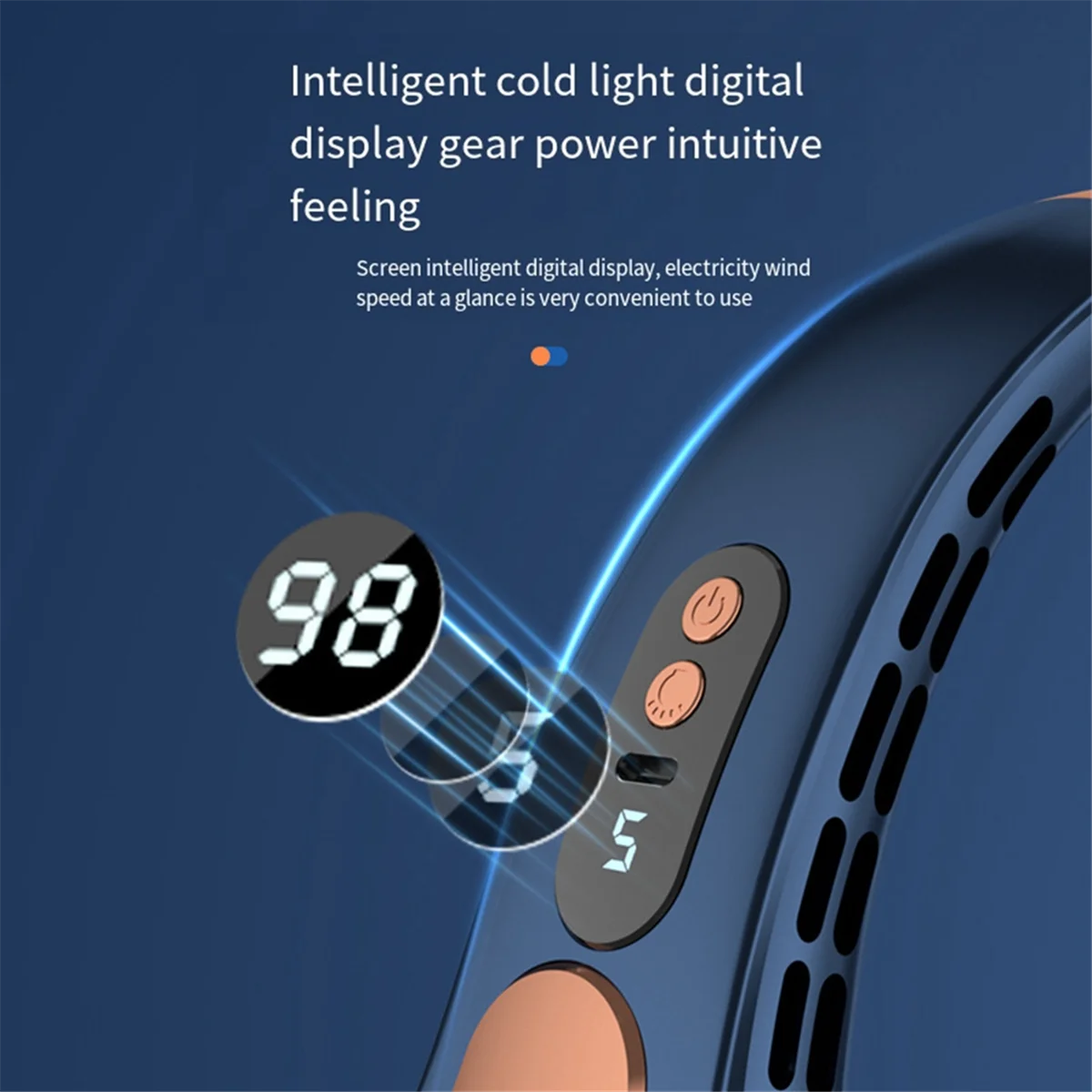 

fans Portable Mini Hanging Neck Fan Power Ventilador Bladeless Neckband Fan Air Cooler USB Rechargeable Electric Fans Blue