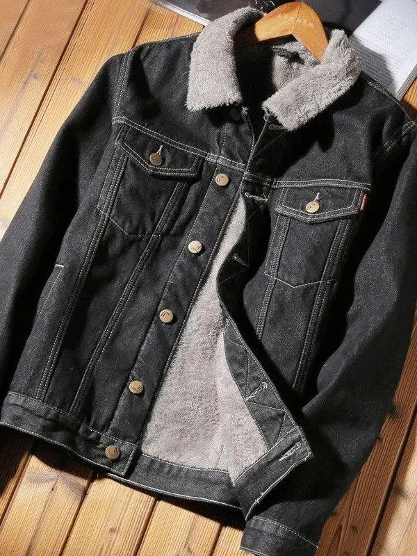 

Мужская джинсовая куртка с флисовой подкладкой, утепленная, приталенная, свободного кроя, теплая, хлопковая, модная осенне-зимняя верхняя одежда в корейском стиле