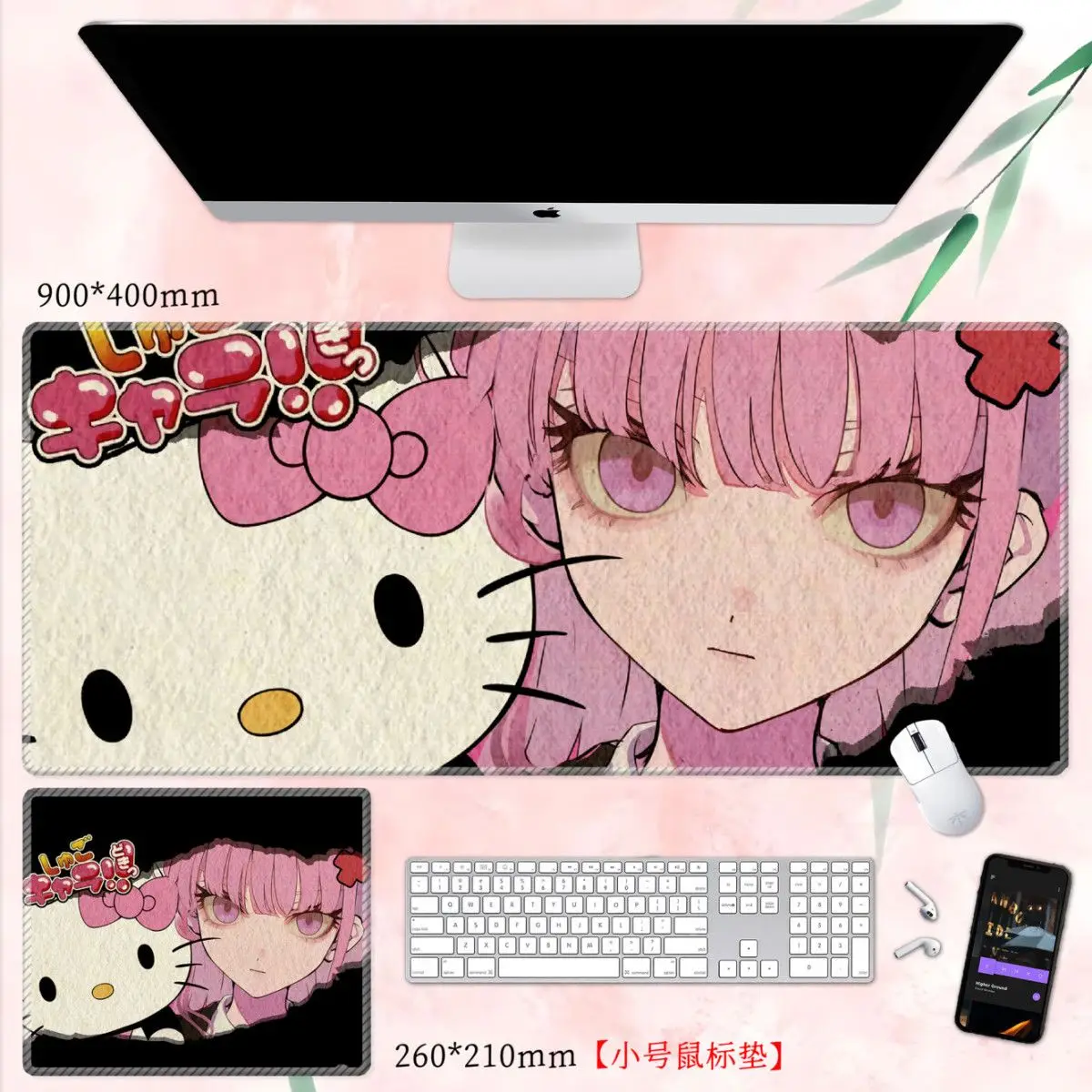 Sanrio Hello Kitty Kuromi Muismat Extra Grote, Hoog Ogende Nationale Mode Zwart Roze Kantoor Toetsenbordpad Laptop Bureaublad