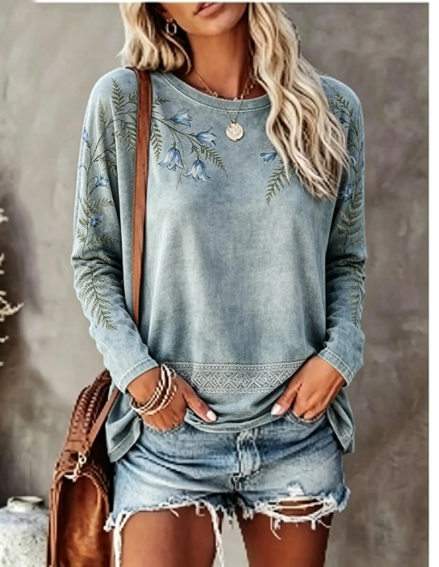 Women Long Sleeve T Shirt Vintage Wildflower Floral Print Crew Neck Casual Boho Fall Tops image 2