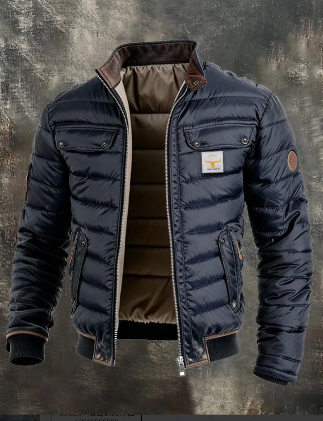 Winter Men Vintage Quilted Patchwork Warm Zipper Outdoor Jackets Puffer Jacket Luxury High Quality Parka Cotton-Padded Coat New