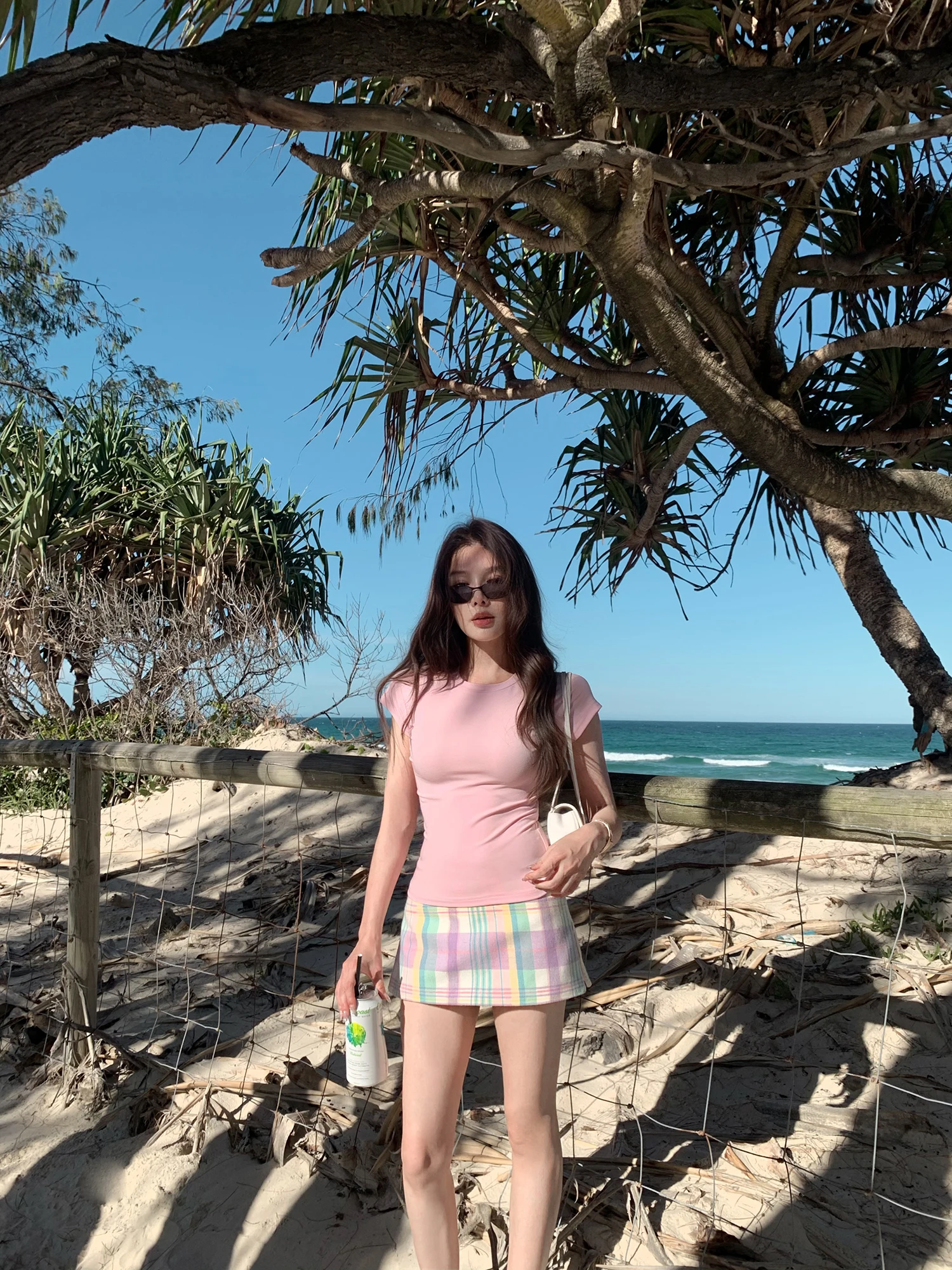 Sweet Feeling Early Spring Woolen Plaid Cotton Skirt Pants Women's Embroidered A-Line Skirt Loose Fit mid Waist Polyester Fiber