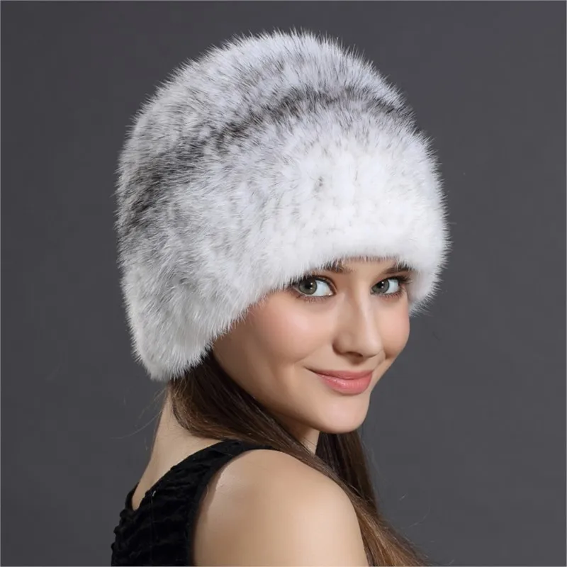 Encrypted thickened real fur women's leather outdoor warm ear hat