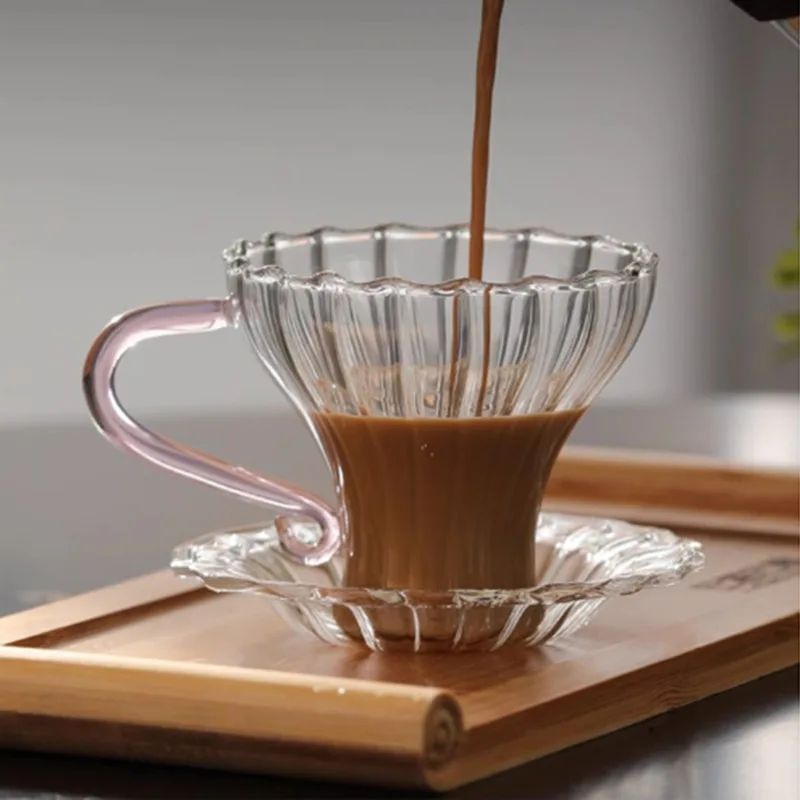 

Однослойная прозрачная стеклянная кофейная чашка с подстаканником, простая китайская полосатая чашка для чая