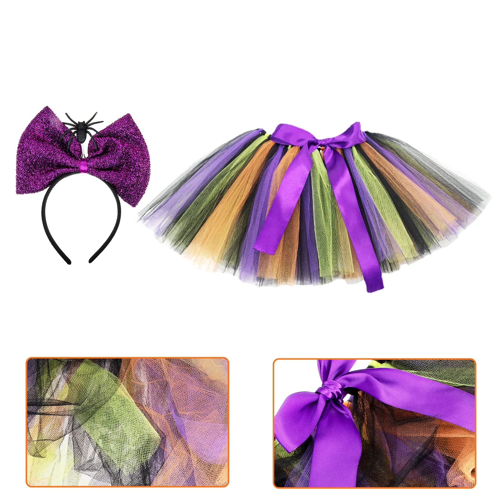 

Halloween Tutu Dress Headb Set for Girls Women Costume Party Princess Skirt Gauze Material Lightweight Safe Comfortable Wear