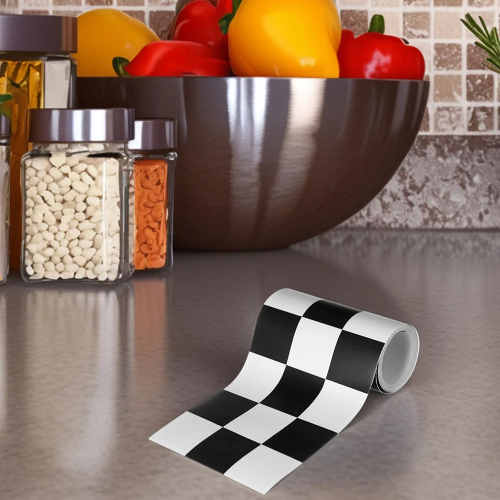 4 rollos de papel tapiz a cuadros blanco y negro para pared de ducha, revestimiento de estante para armario de cocina, impermeable, para baño