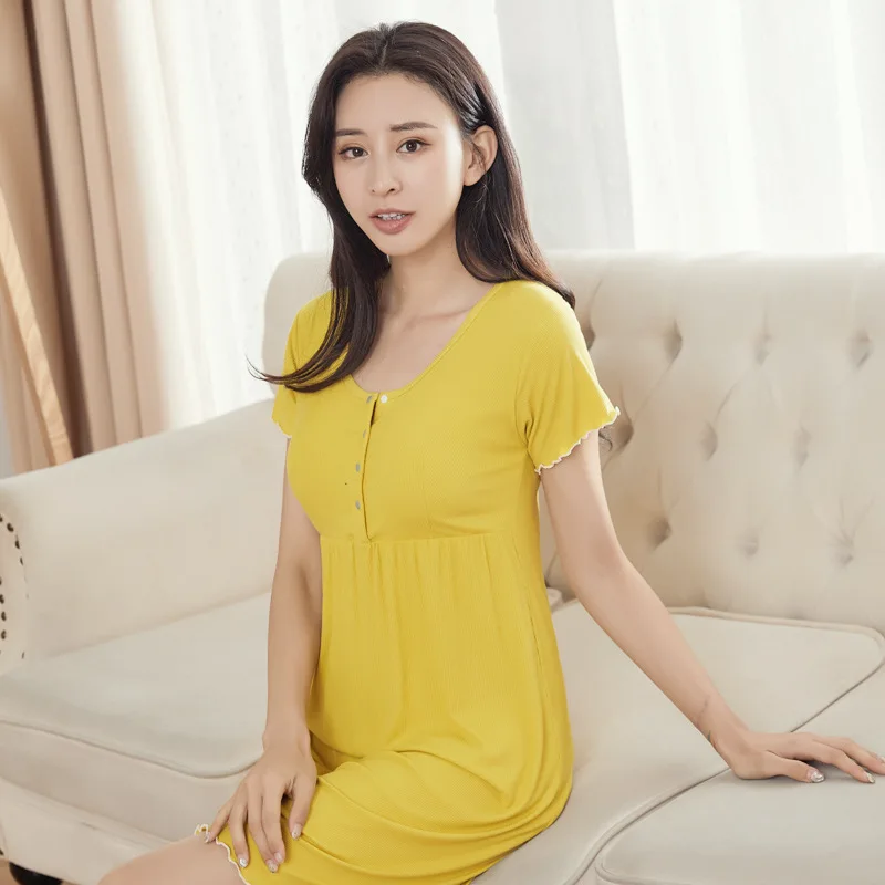 

2025 Summer New Maternity Dresses Short Sleeve Modal Soft Nightgown For Pregnant Women M-XXL Large Maternity Nightwear