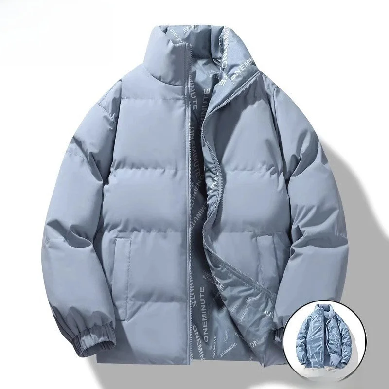 

Men's Double-Sided Wear down Cotton Jaet Winter Stand Collar Coat Youth Large Size Thi Warm Bread Sle Coat M