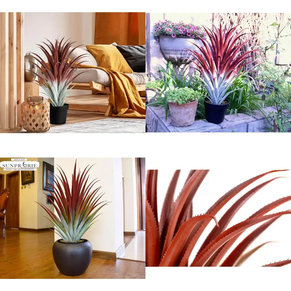 

26 Tall Realistic Red Aloe Vera Artificial Plant in Matte Black Pot