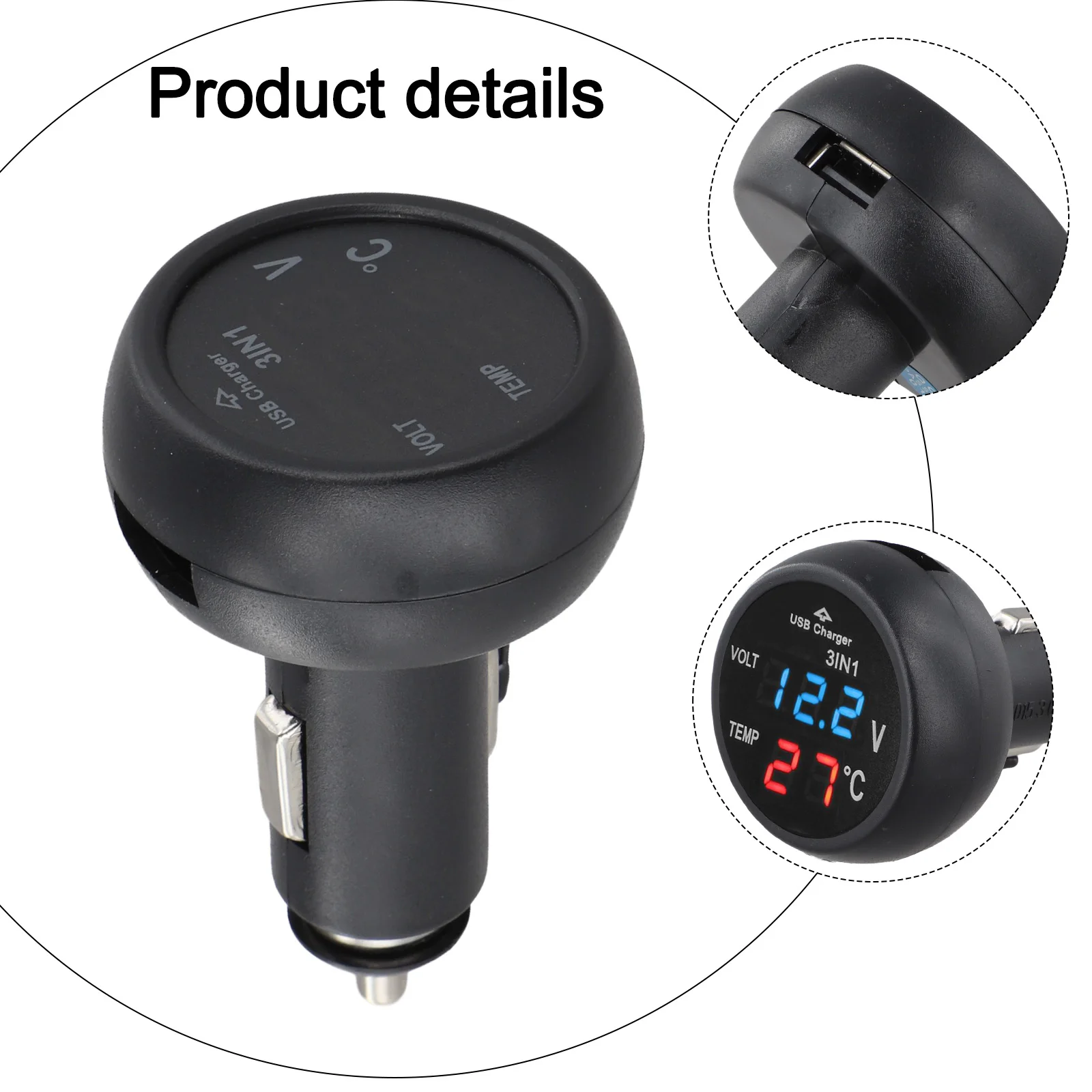 Multifunctional Car for charger Digital Car Thermometer Car Interior Monitoring Battery for Voltage Confirmation For Automotive
