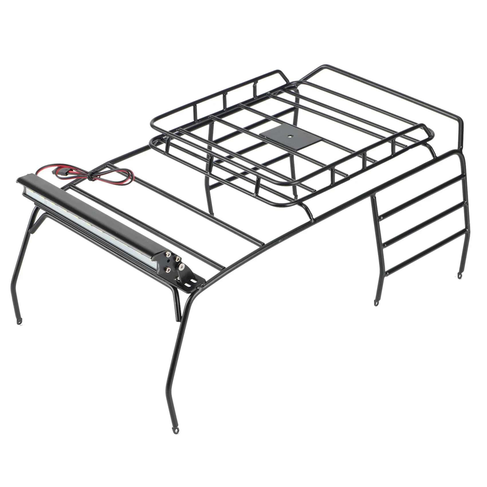 

BEDW-Metal Roof Rack Roll Cage Luggage Tray With LED Light Bar For 1/10 RC Crawler Car Axial SCX10 Jeep Wrangler Body Shell