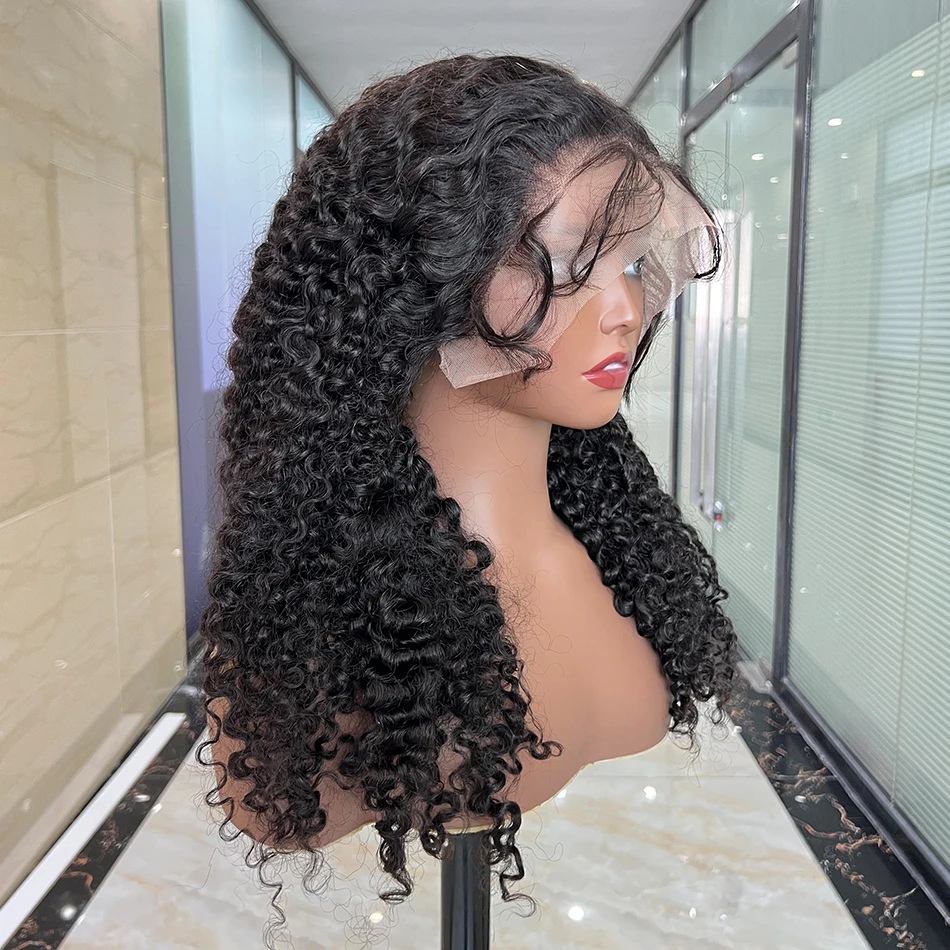 Burmese Curly 13x4 Transparent Lace Frontal Wigs Human Hair 200% Density #1B Natural Color Bleached Knots Preplucked Lace Wig
