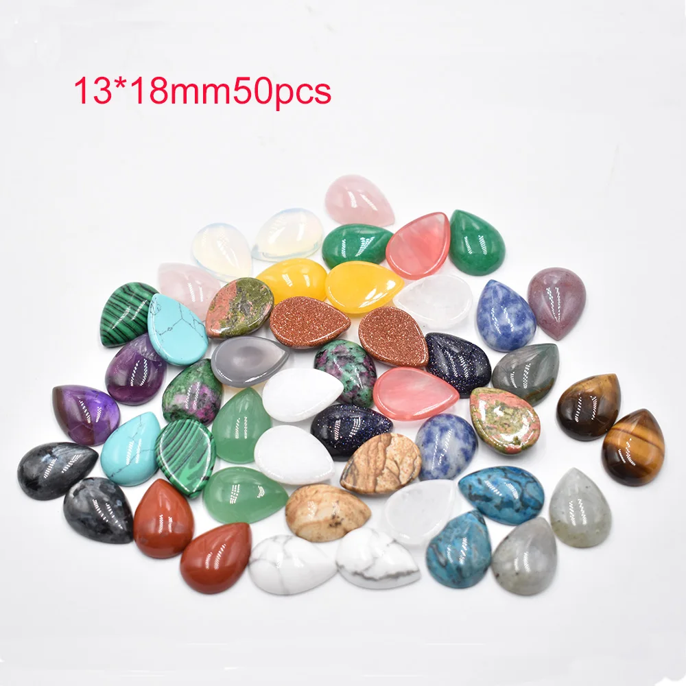 Großhandel 50 Stück/Lot verschiedene Naturstein-Cabochon-Perlen in Tropfenform 13x18mm für DIY-Schmuckzubehör Kostenloser Versand – Detail 1