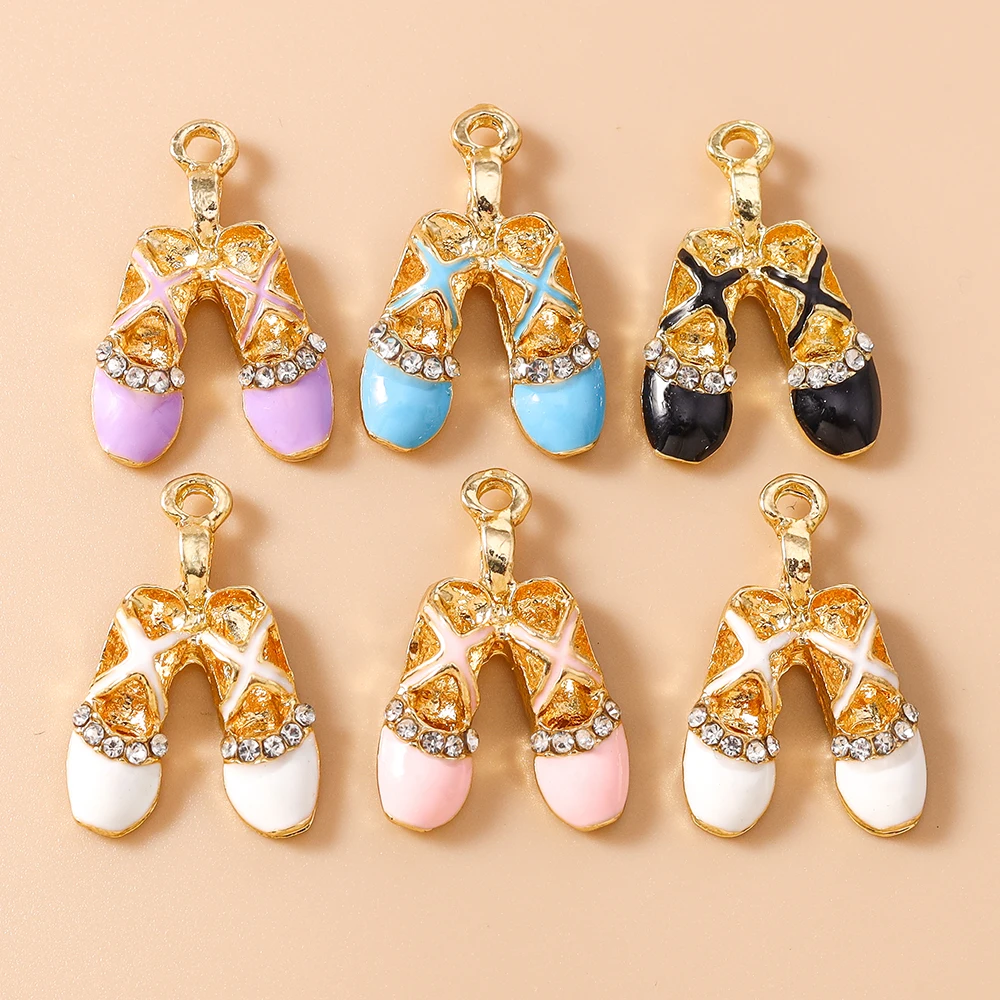 Leslie 10pcs 17x25mm Cute Crystal Dancing Ballet Shoes Charms Pendants Fit For DIY Jewelry Making Handmade Earrings Necklaces