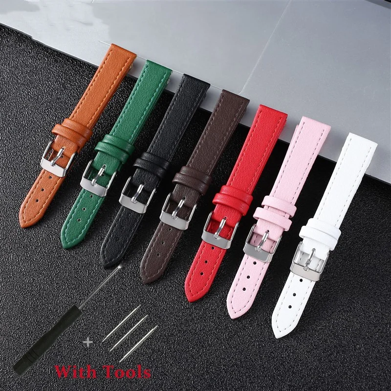 10 12 14 16 18 20 22mm Soft Ultra Thin Durable Plain Weave Leather Watch Strap for Universal Watch Bracelet Accessories