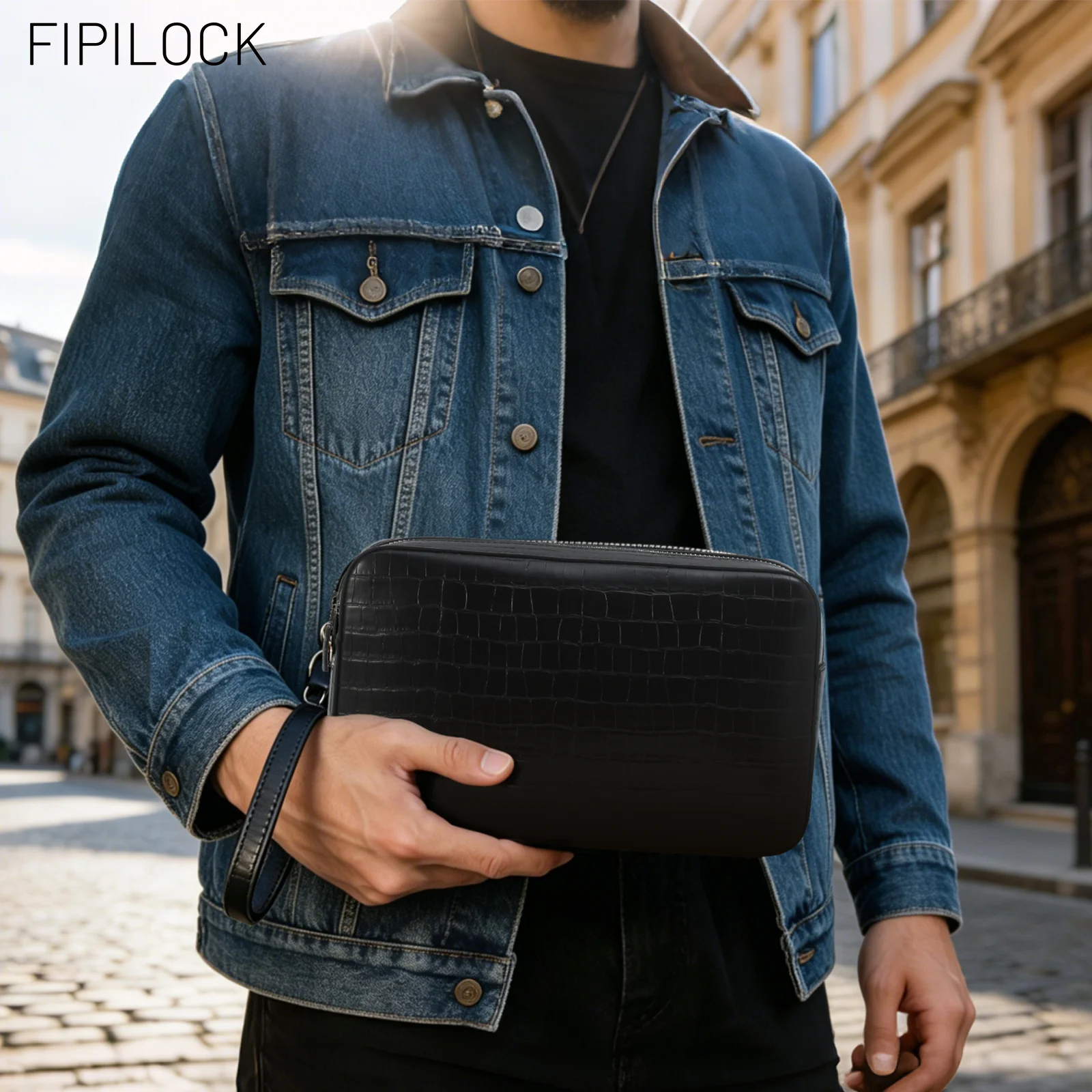 FIPILOCK Clutch Purses Bags Woman for Men Handbags with Smart Fingerprint Unlock Credit Card Holder Mobile Phone Wristlet Bag view 5