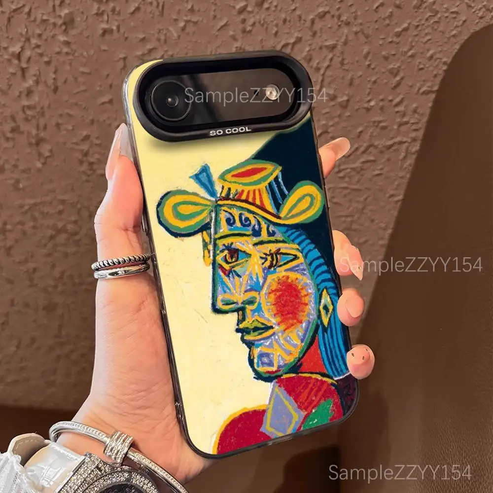 P-Picasso Abstract Art Painting Phone Case For IPhone 15,16,17,13,14,11,12,Pro,Max,Plus,E,Air,Mini Gray Matte Shockproof IMD