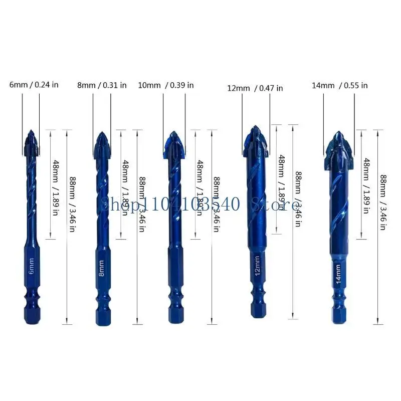 02DC 도기 타일 황금 삼각형 드릴 비트 6/8/10/12/14mm 길이 텅스텐 카바이드