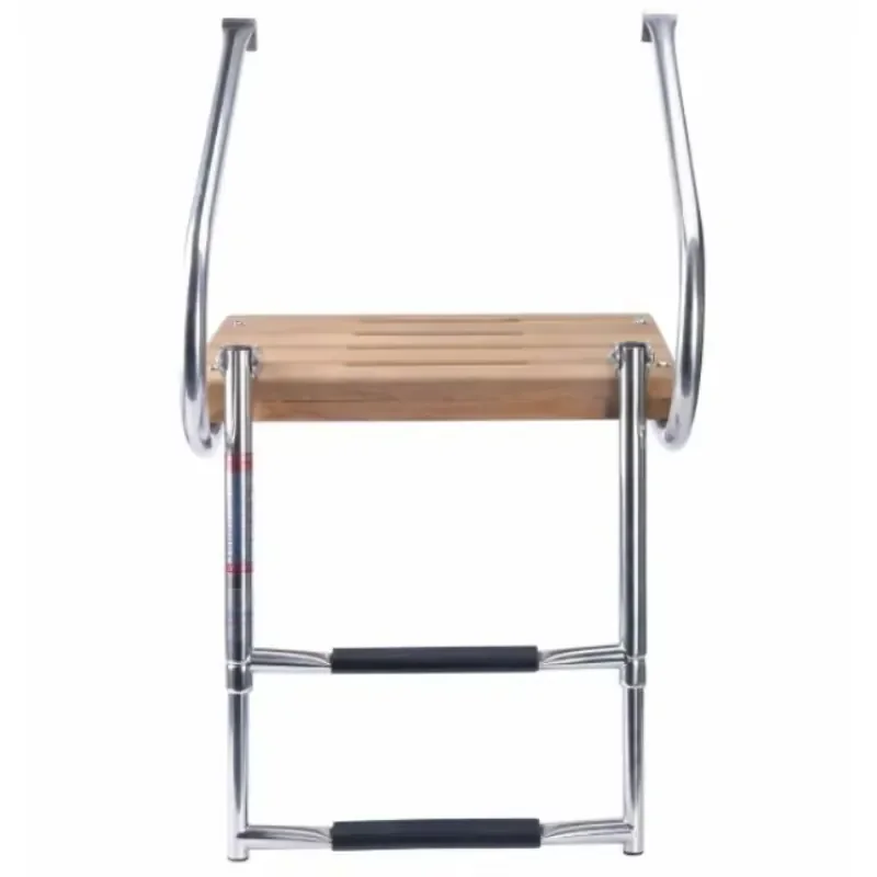 2026 2 Step Telescoping Marine Ladder for Boats RVs Campers Stainless Steel Retractable Platform Ladder Solid Teak Wood Steps view 5