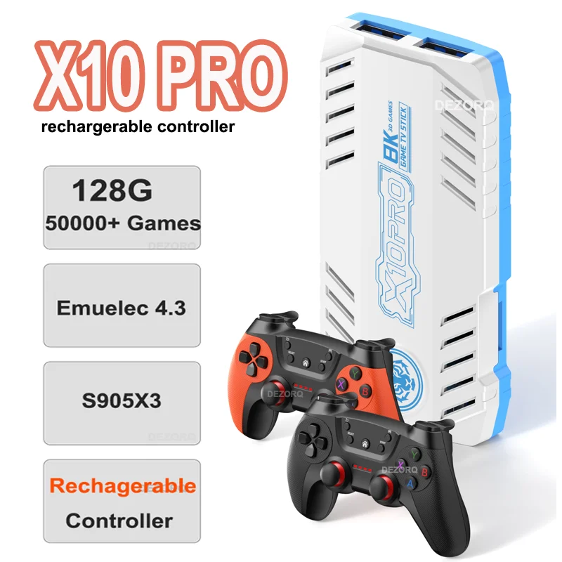 4K X10 Pro Game Stick HD Home Video Game Console Rechargerable Wireless Controller 3D Games 50 Emulators 50000 Retro Game