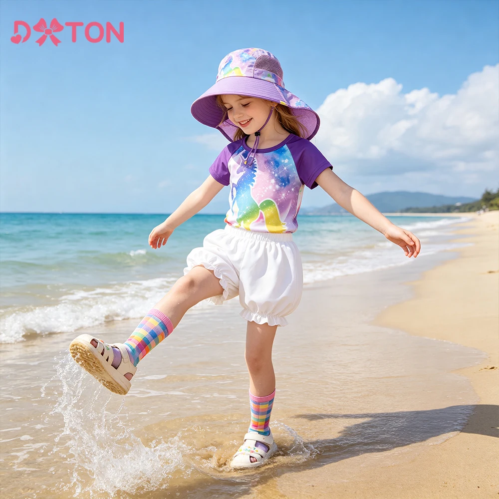 DXTON Summer T-shirts For Girls Short Sleeve Kids Tees Colorful Starry Sky Printed Children Tops Unicorn Toddlers Tshirts 3-8Yrs