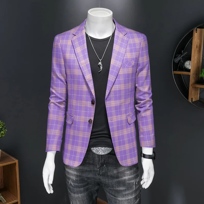 

2025 New Men's Business Social Plaid Suit Slim Fit Jacket Fashion Homme Wedding Ball Party Dress Blazers