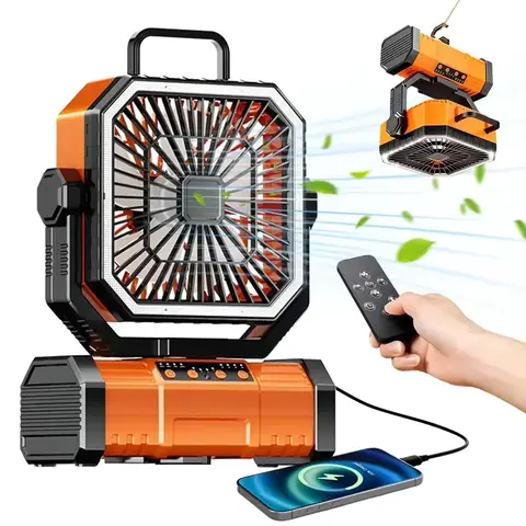 2026 New 20000mAh Battery Powered Fan Camping Fan with 360° Rotation Hanging Hook for Fishing Tents Desk Rechargeable Camping Ceiling Fan