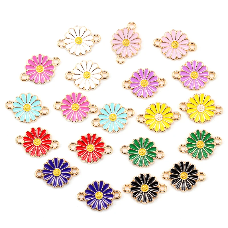 15Pcs 12*17MM Colorful Daisy Flower Jewelry Connector Charm for Women\'s Bracelet Necklace DIY Jewelry Making Enamel Pendant