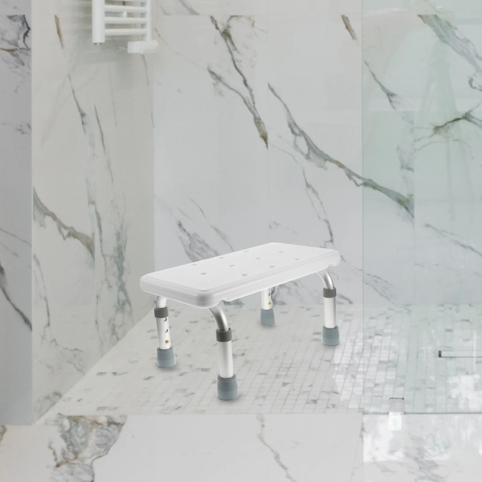 Sgabello da bagno ad altezza regolabile 41x22 cm Sedile in PE antiscivolo Anziani Adulti Disabili Sedia da doccia in gravidanza Lega di alluminio Robusto Stabile