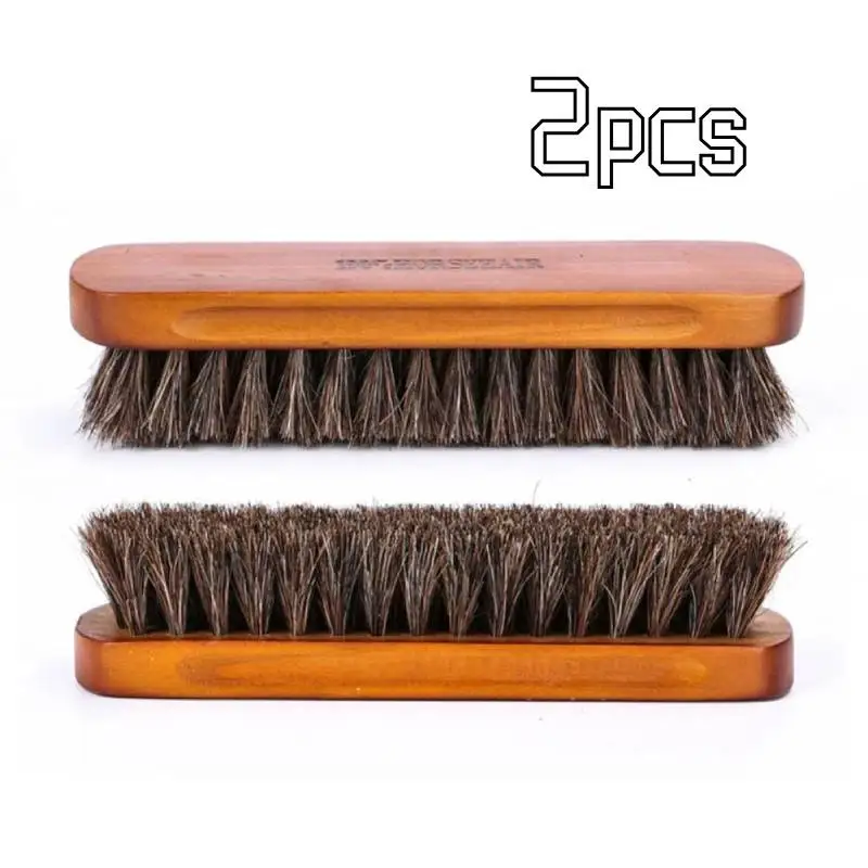 Natural Wood Bristle Horse Hair Shoe Boot Brush Care Clean Shine Polish Brush Cleaning Brushes Leather Real Soft Polishing Tools