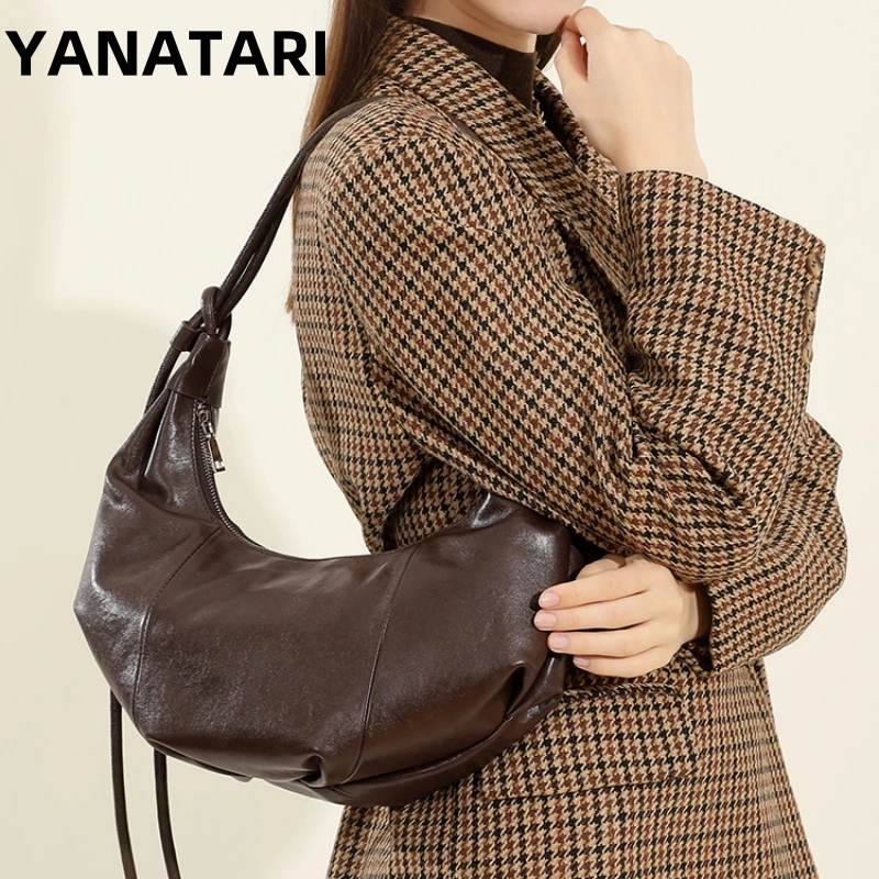 

YANATARI Dumpling bag leather bag Soft Leather Large Capacity minimalist shoulder bag women female luxury moon bag handbag