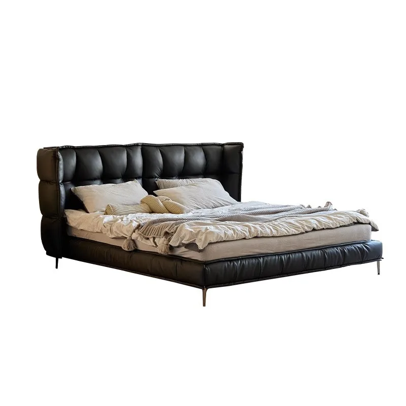 

Muscle bed retro leather suspension bed black master bedroom medieval soft bag bed