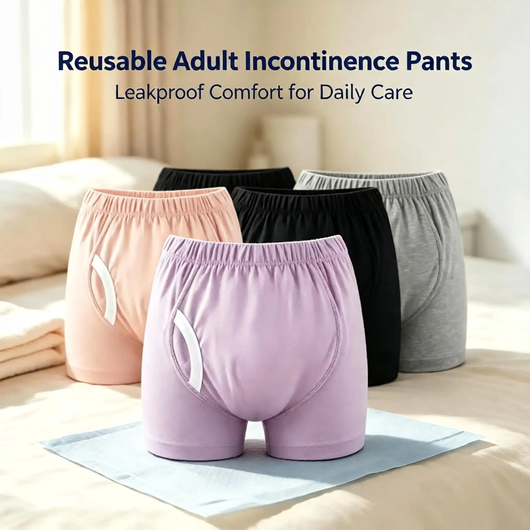 4PCS Cotton Adult Cloth Diapers Reusable Washable Leakproof Breathable Nappy Pants for Elderly Bedridden Incontinence Underwear