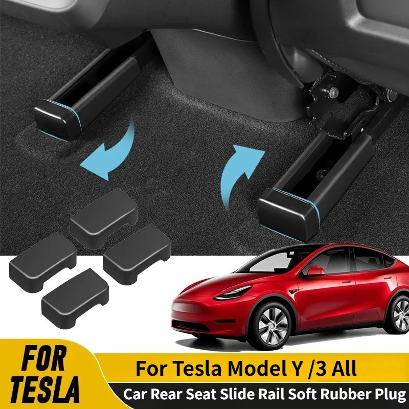 4pcs Car Rear Seat Slide Soft Rubber Plug Protection Interior Cover for Tesla Model Y 3 Front and Rear End Parts Protection Pad